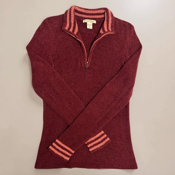 ✨SOFTEST✨Maroon Sweater with Coral Stripes - Picture 1 of 12